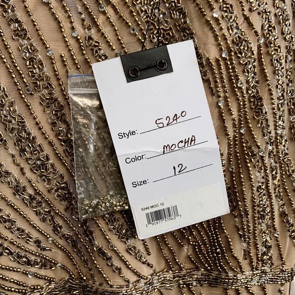 Mac Duggal Long Sleeve Beaded Column Gown Size 12 Mocha 5240 NWT - Picture 7 of 10
